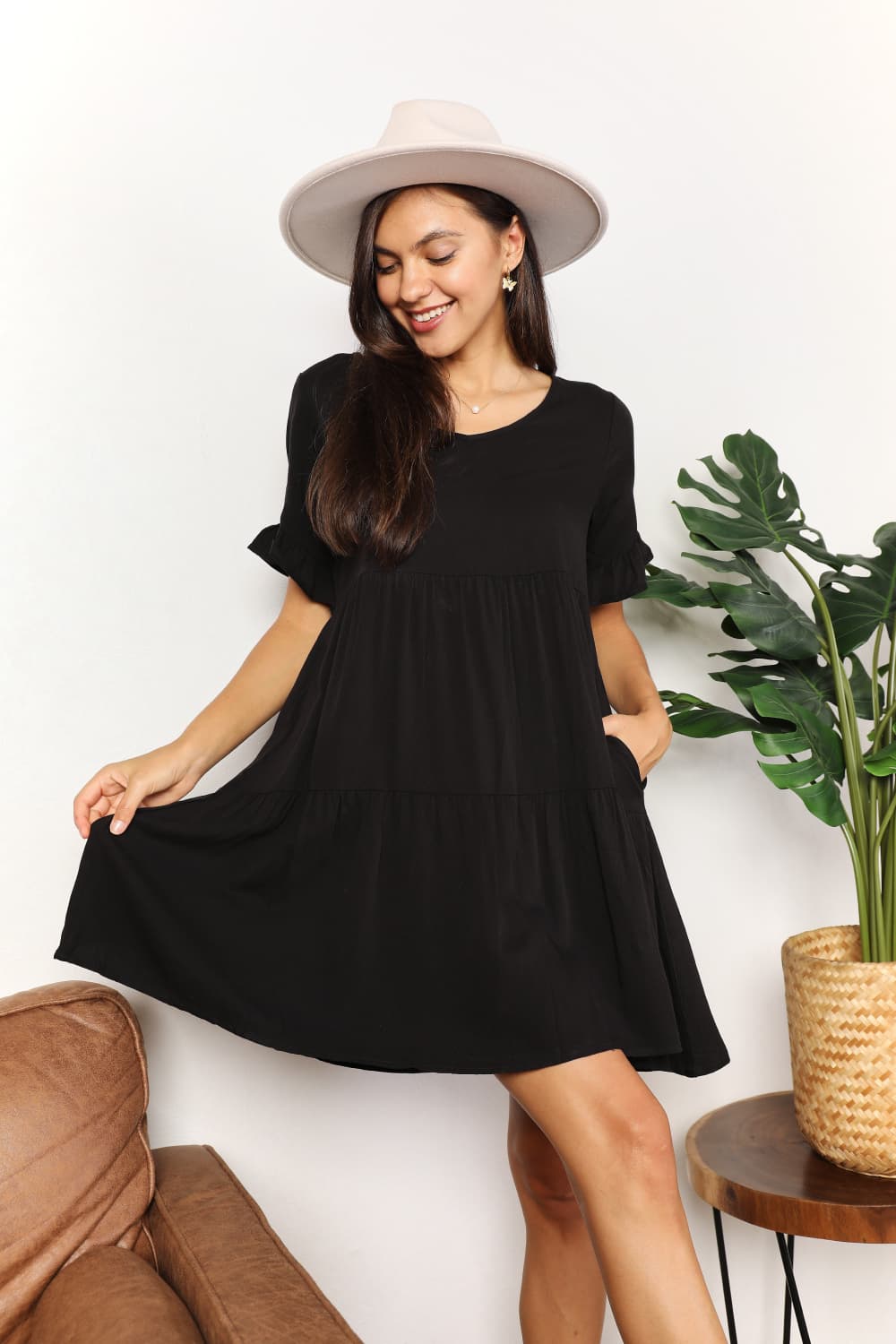 V-Neck Flounce Sleeve Tiered Dress - RebelReine Apparel & Co.