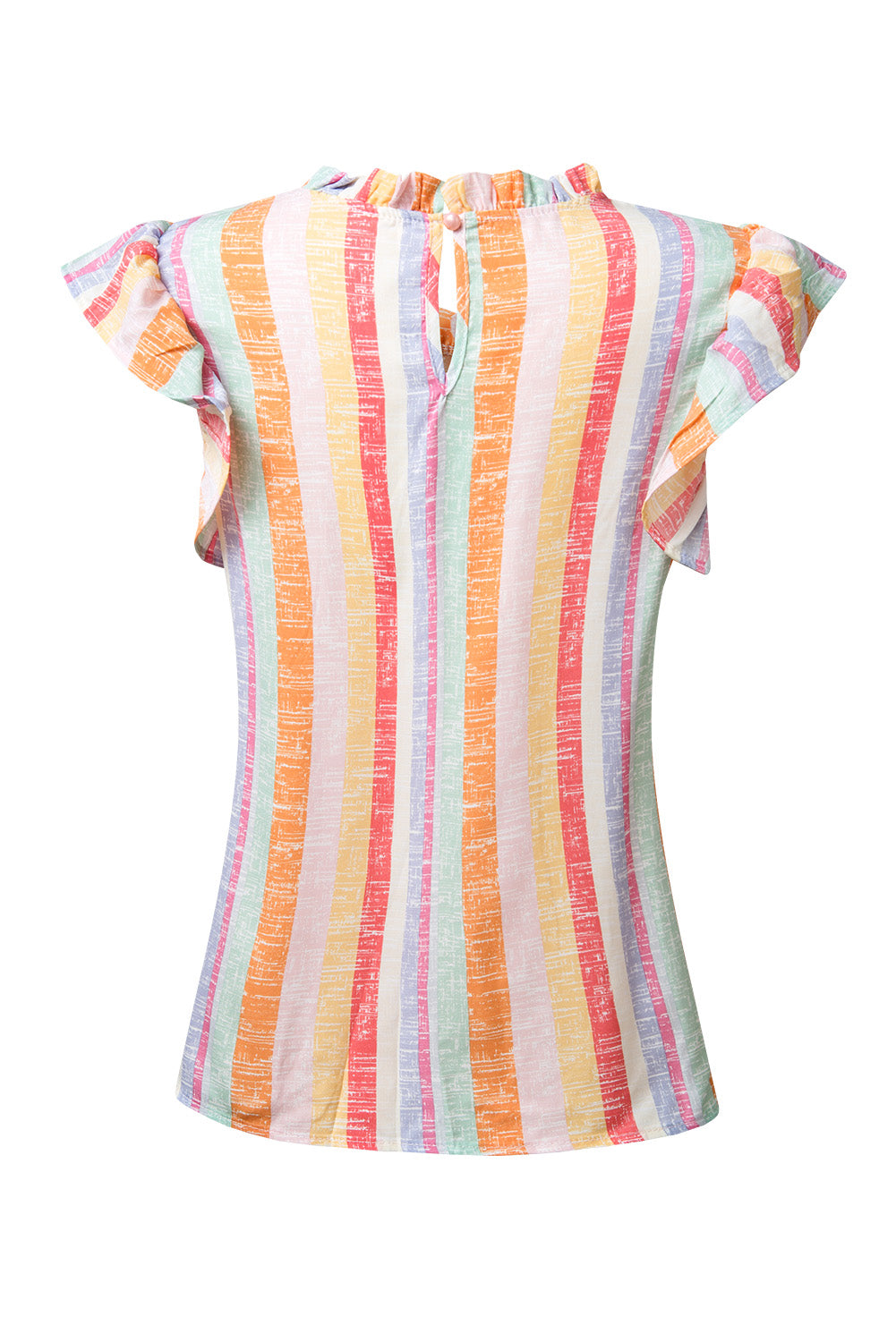 Ruffled Striped Round Neck Cap Sleeve Blouse - RebelReine Apparel & Co.