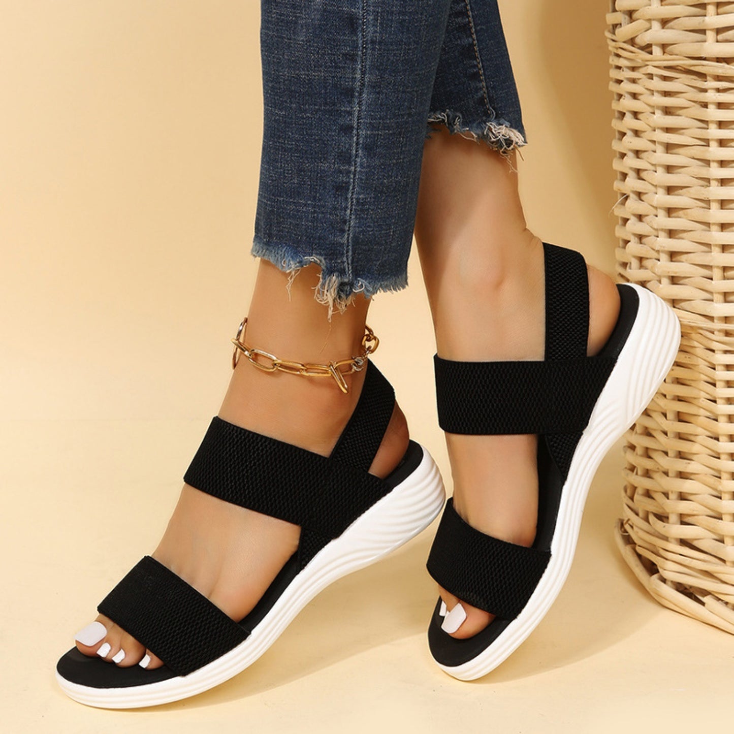 Rubber Open Toe Low Heel Sandals - RebelReine Apparel & Co.