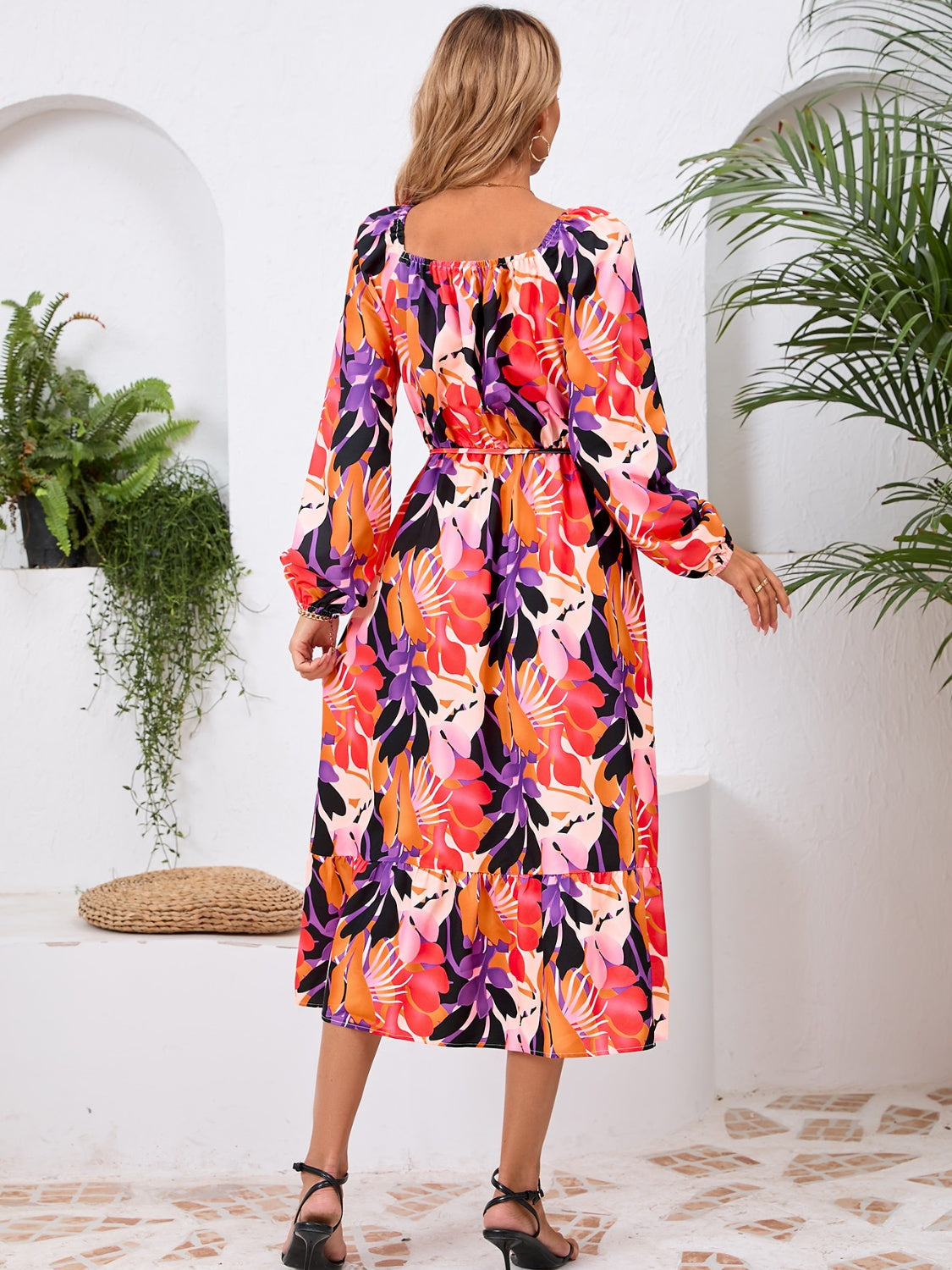 Printed Long Sleeve Midi Dress - RebelReine Apparel & Co.