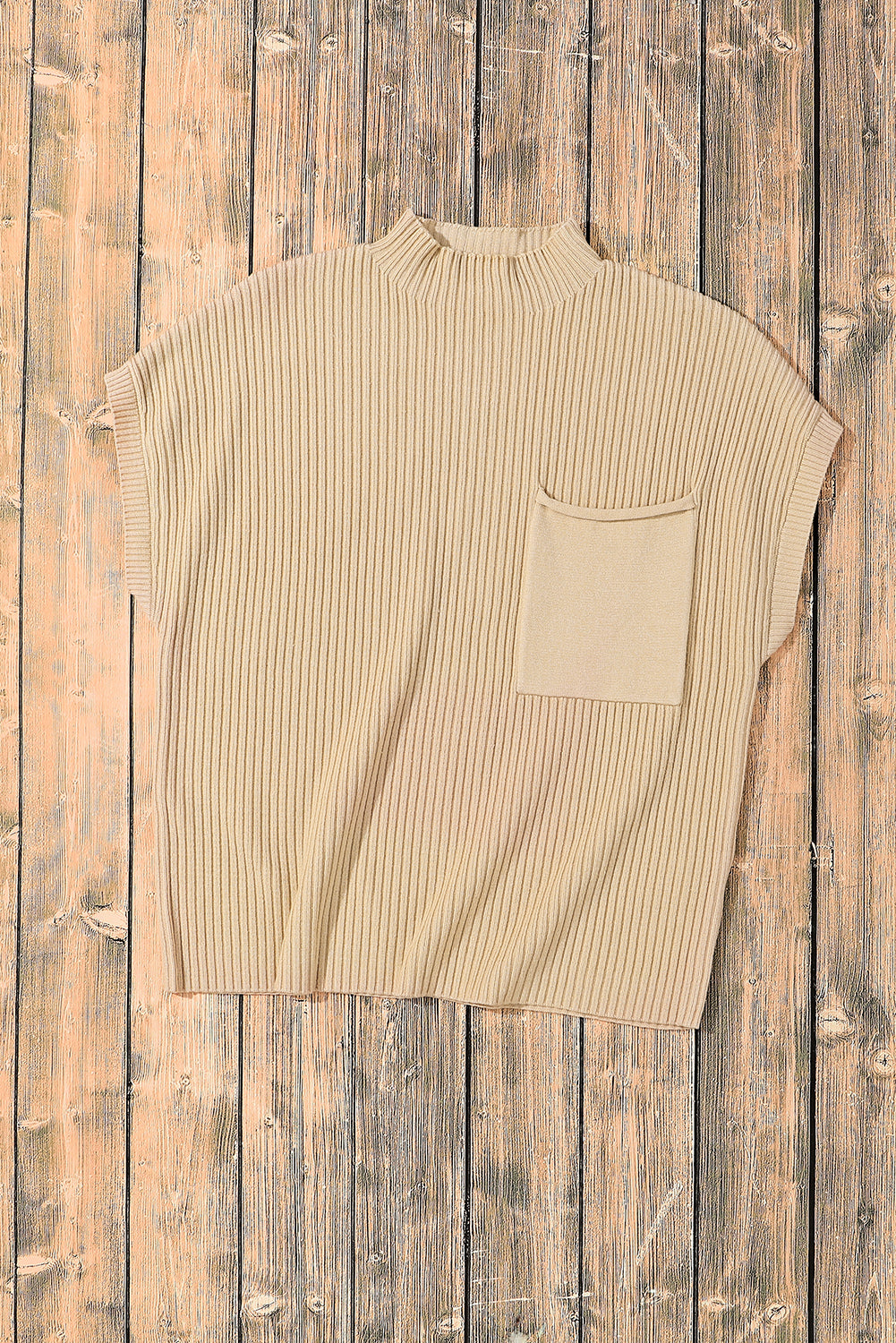 Oatmeal Patch Pocket Ribbed Knit Short Sleeve Sweater - RebelReine Apparel & Co.