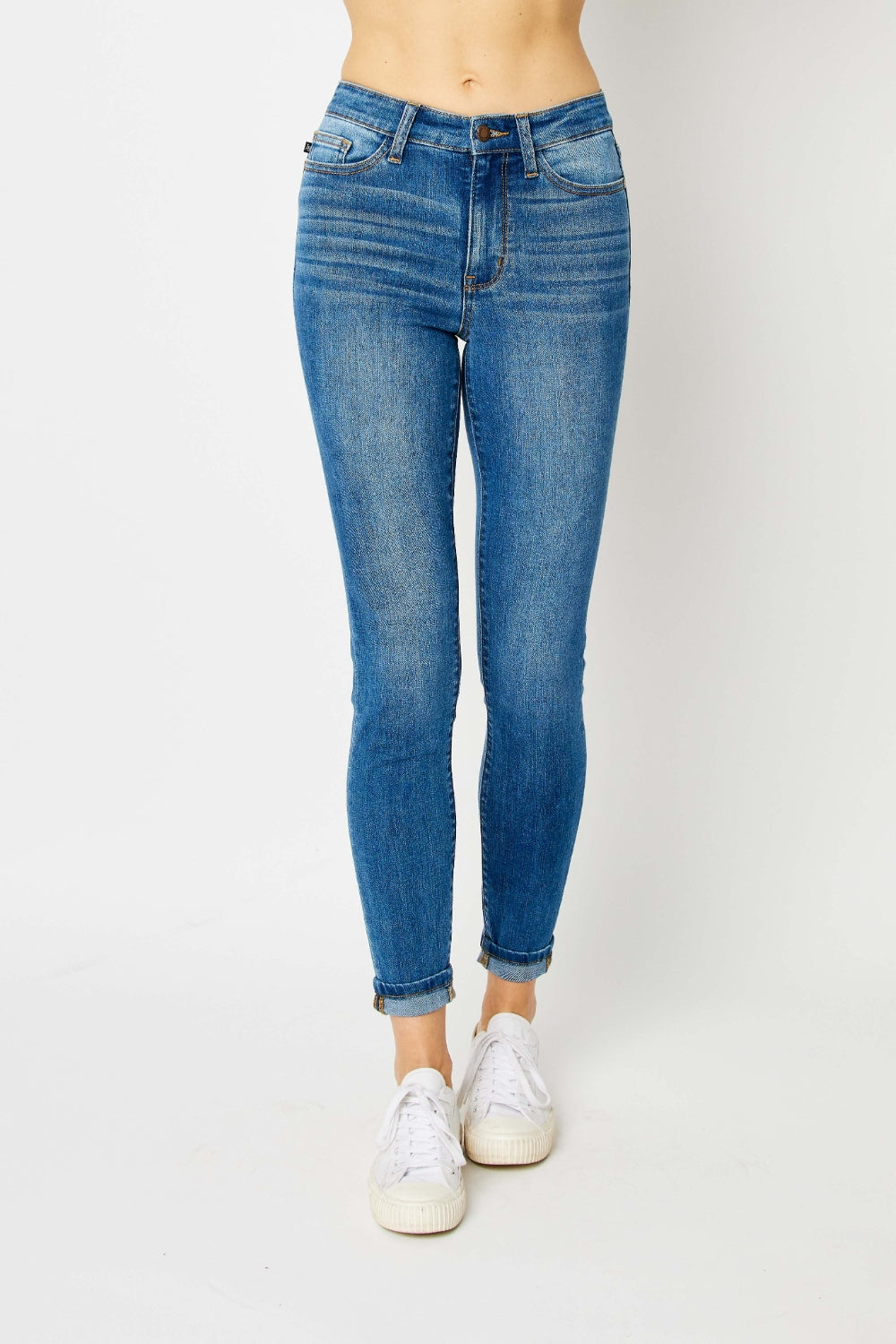 Judy Blue Full Size Cuffed Hem Low Waist Skinny Jeans - RebelReine Apparel & Co.