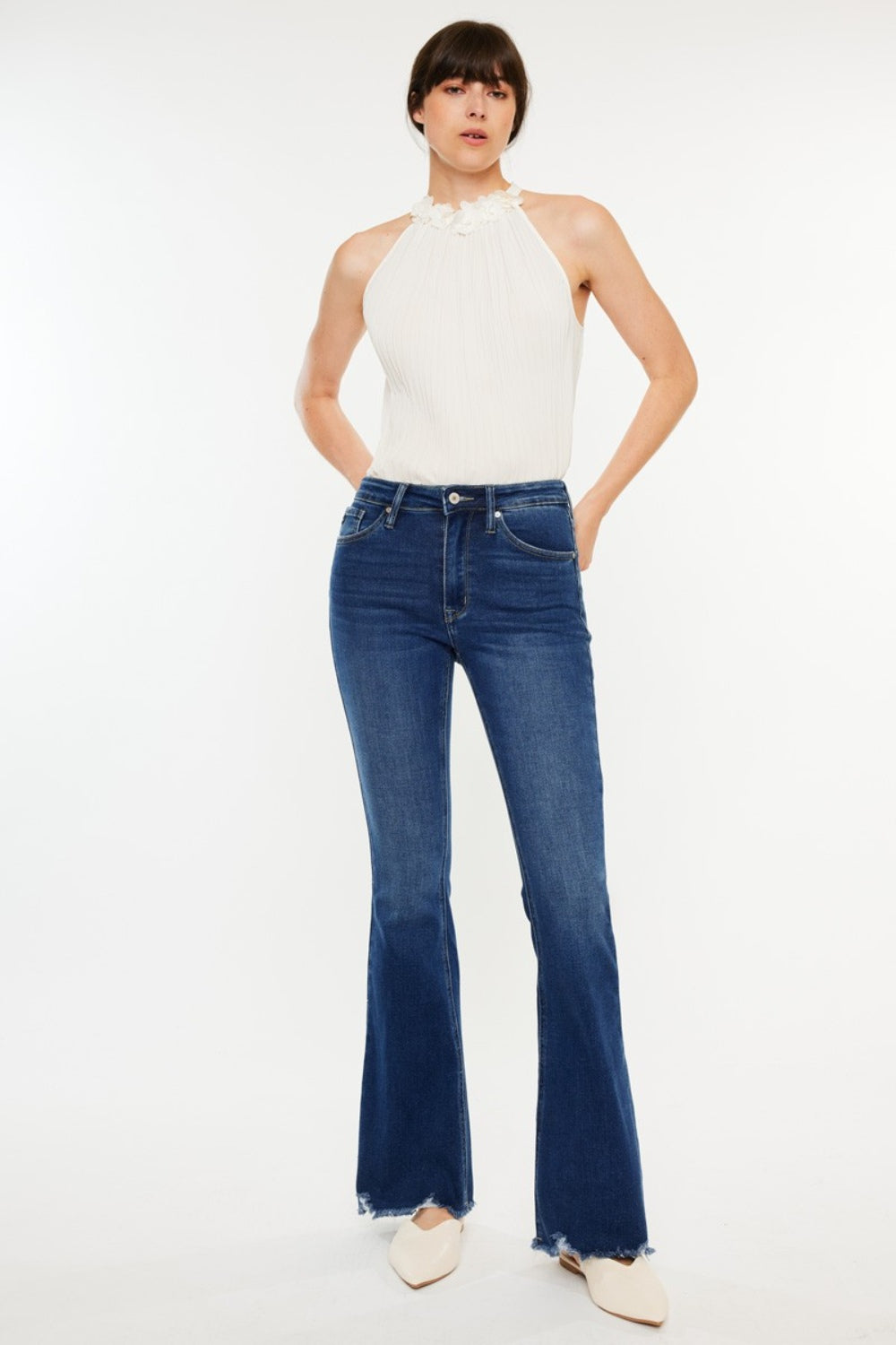 Kancan Cat's Whiskers Raw Hem Flare Jeans - RebelReine Apparel & Co.