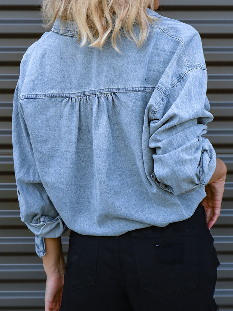 Tie Detail Denim Top - RebelReine Apparel & Co.