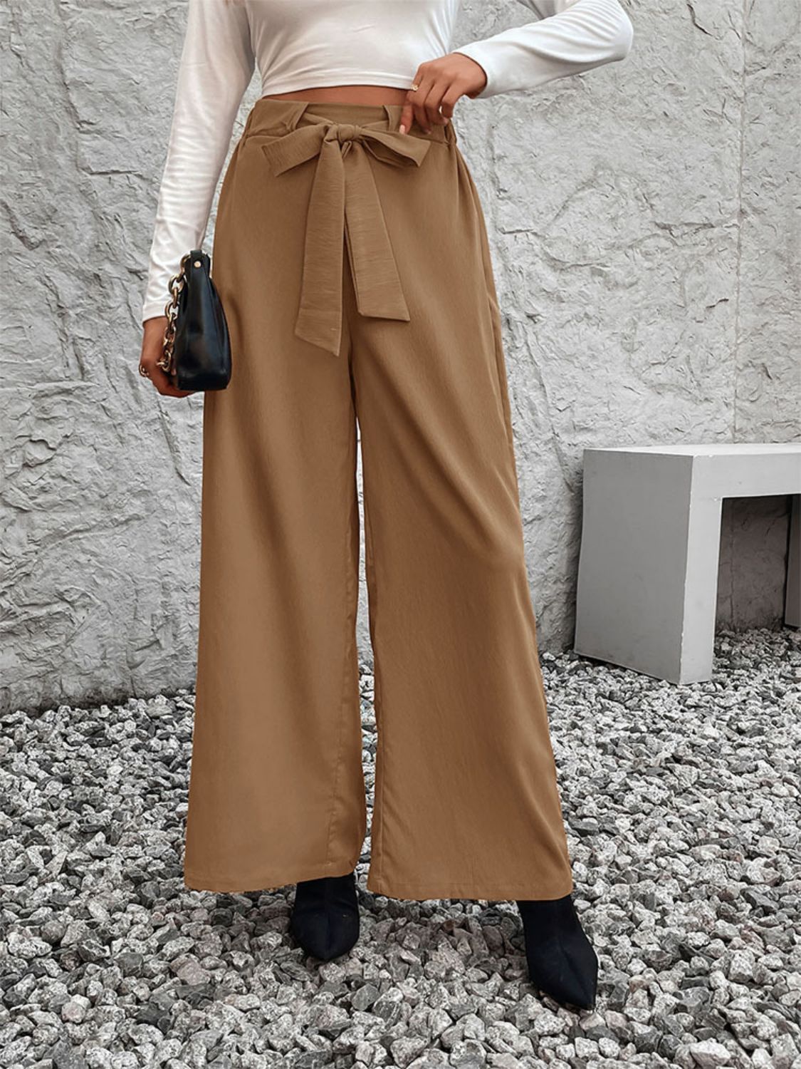 Tied High Waist Wide Leg Pants - RebelReine Apparel & Co.