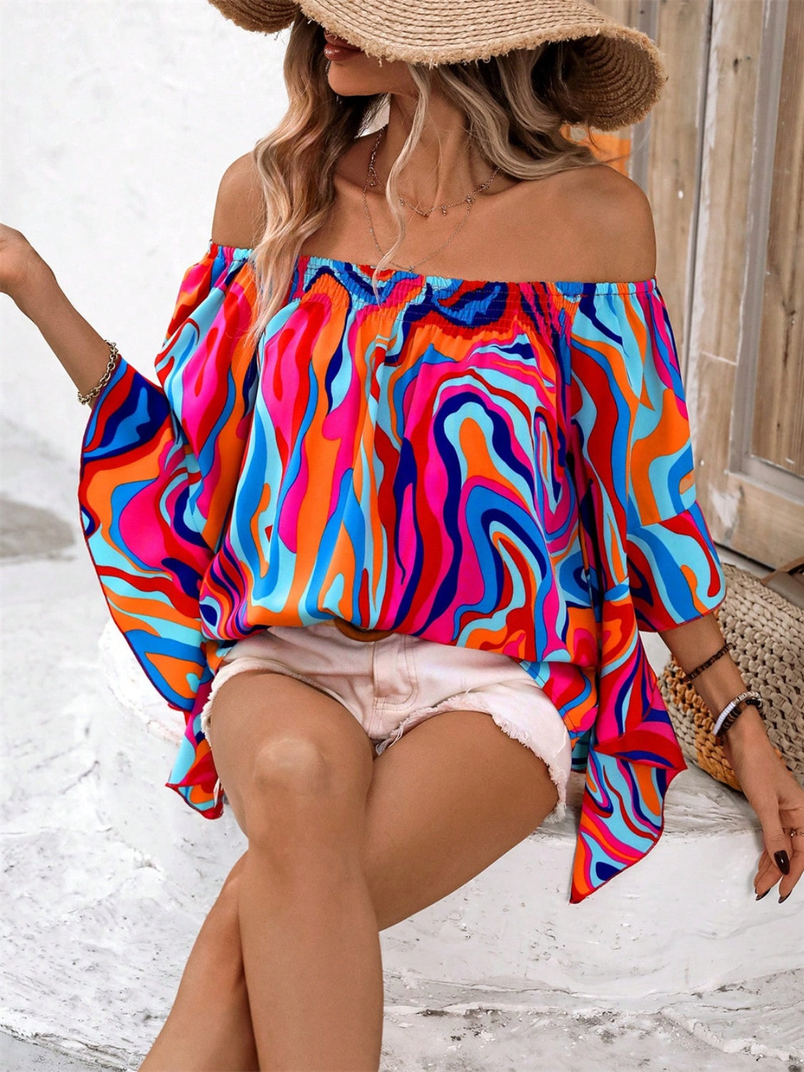 Printed Off-Shoulder Blouse - RebelReine Apparel & Co.