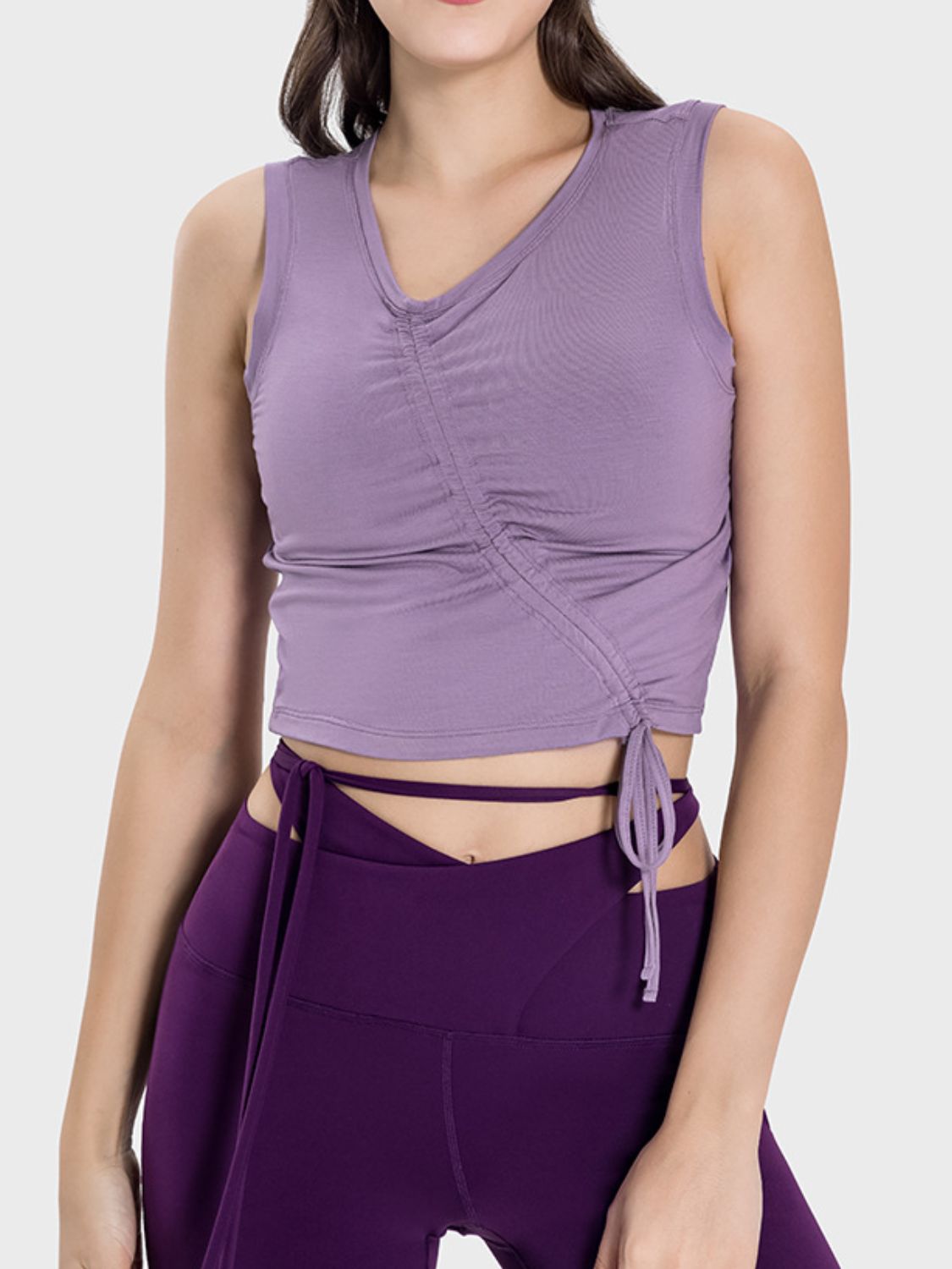 Drawstring Ruched Wide Strap Active Tank - RebelReine Apparel & Co.