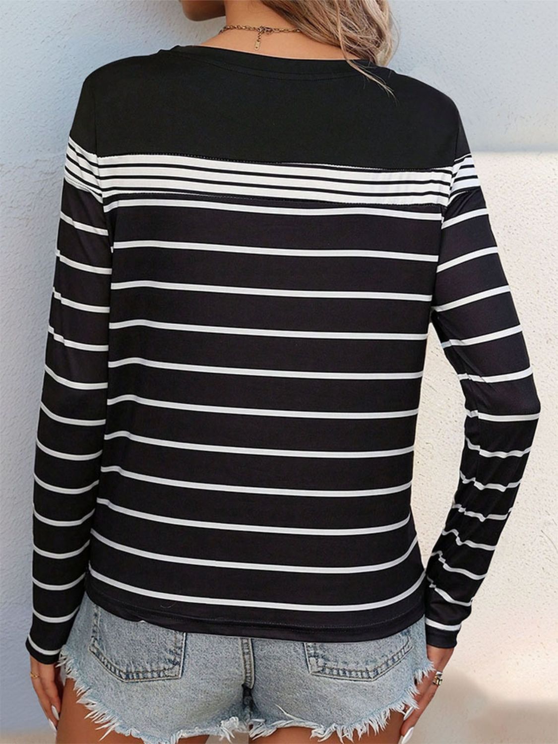 Striped Round Neck Long Sleeve T-Shirt - RebelReine Apparel & Co.