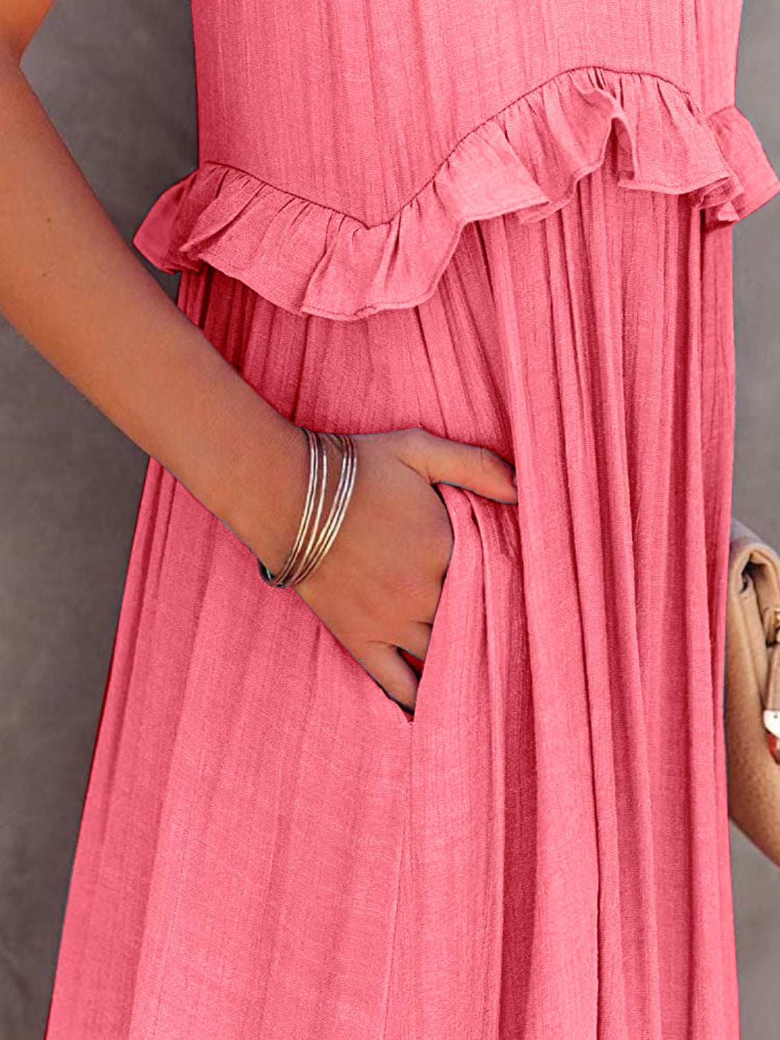 Ruffled Sleeveless Tiered Maxi Dress with Pockets - RebelReine Apparel & Co.