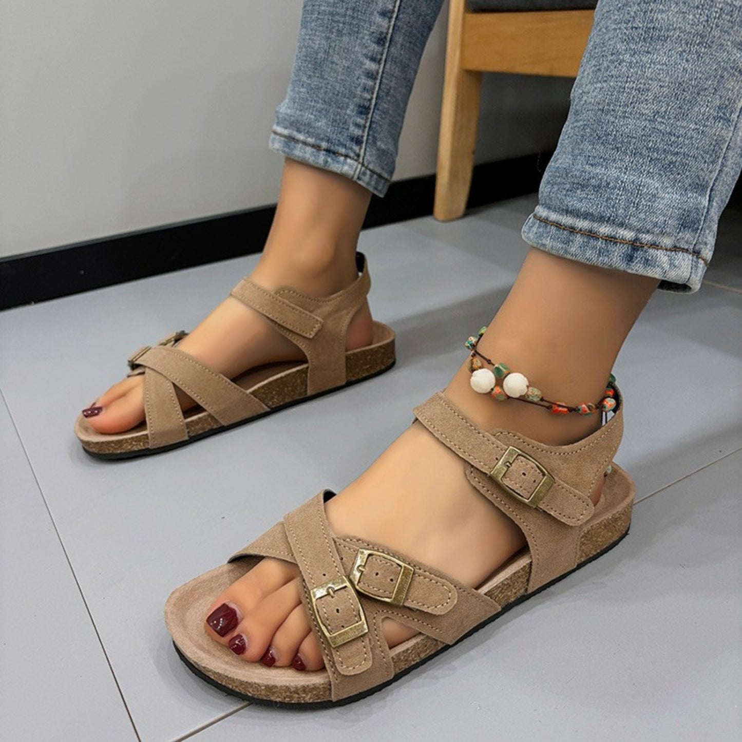 Open Toe Flat Buckle Sandals - RebelReine Apparel & Co.