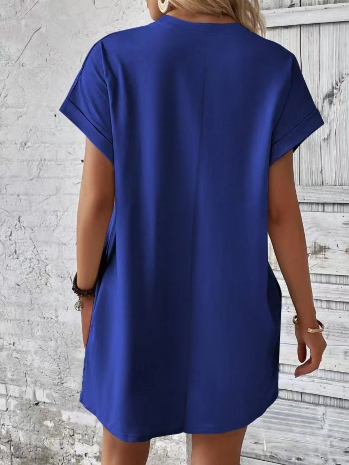 Pocketed Round Neck Short Sleeve Dress - RebelReine Apparel & Co.