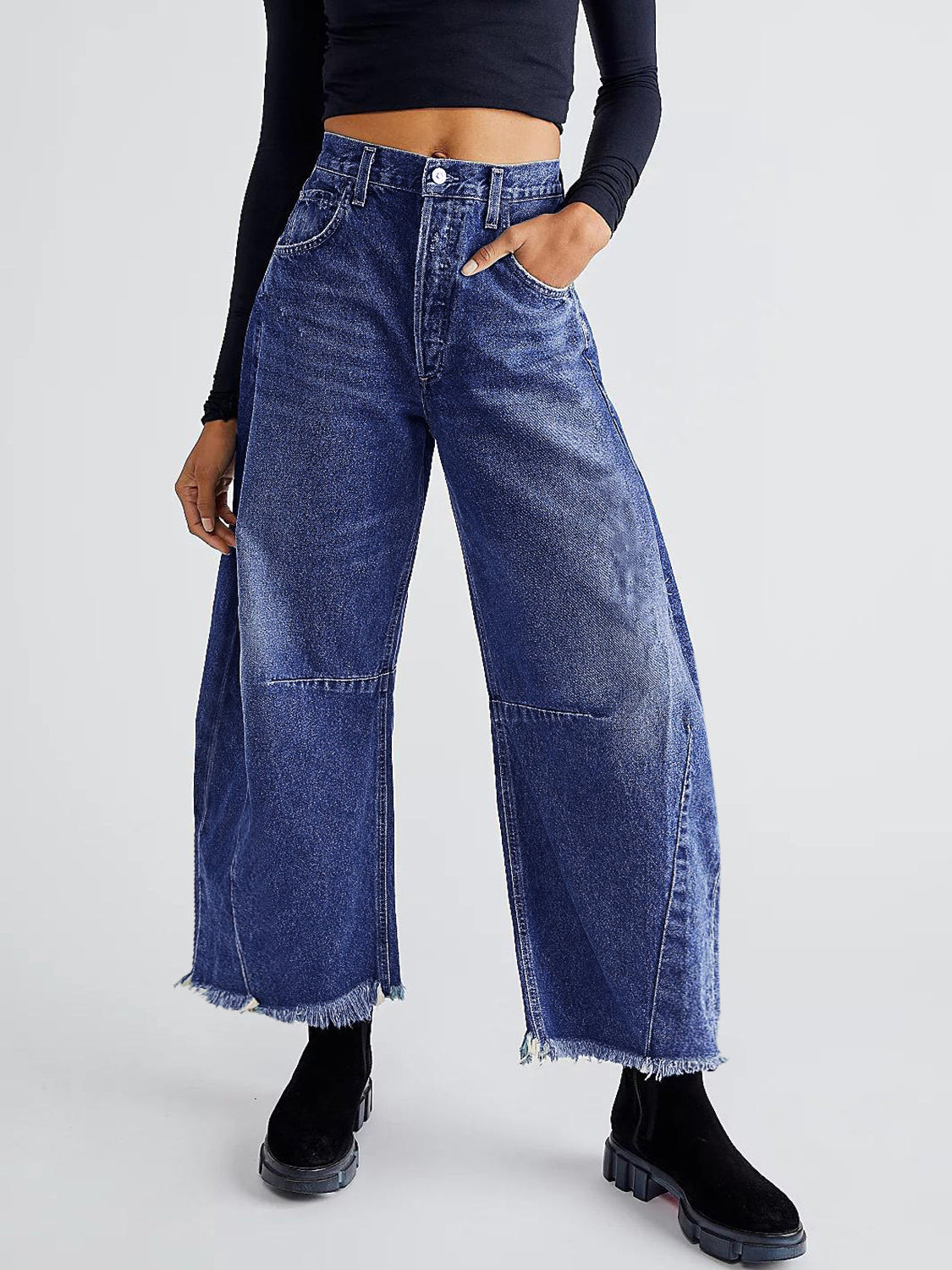 Raw Hem Wide Leg Jeans with Pockets - RebelReine Apparel & Co.