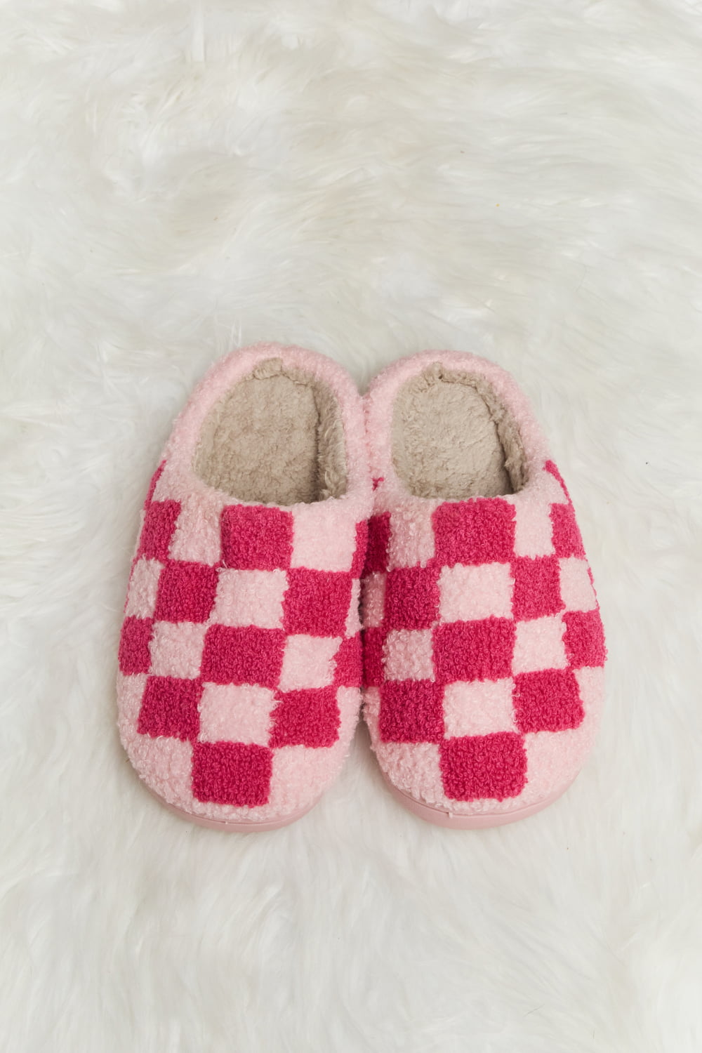 Melody Checkered Print Plush Slide Slippers - RebelReine Apparel & Co.