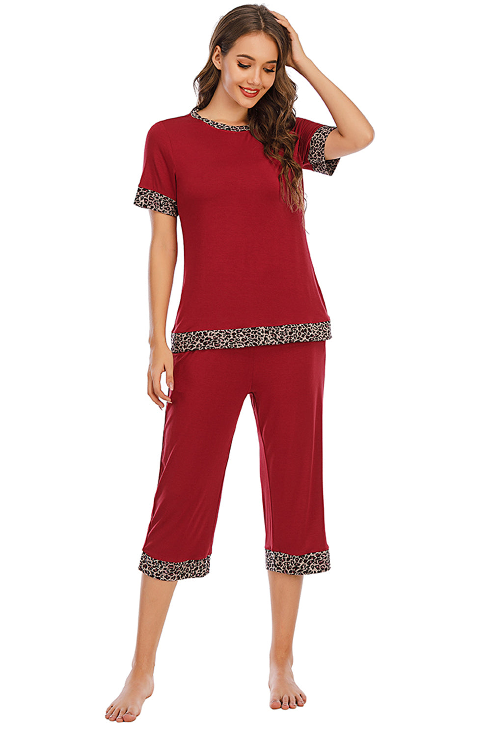 Round Neck Short Sleeve Top and Capris Pants Lounge Set - RebelReine Apparel & Co.