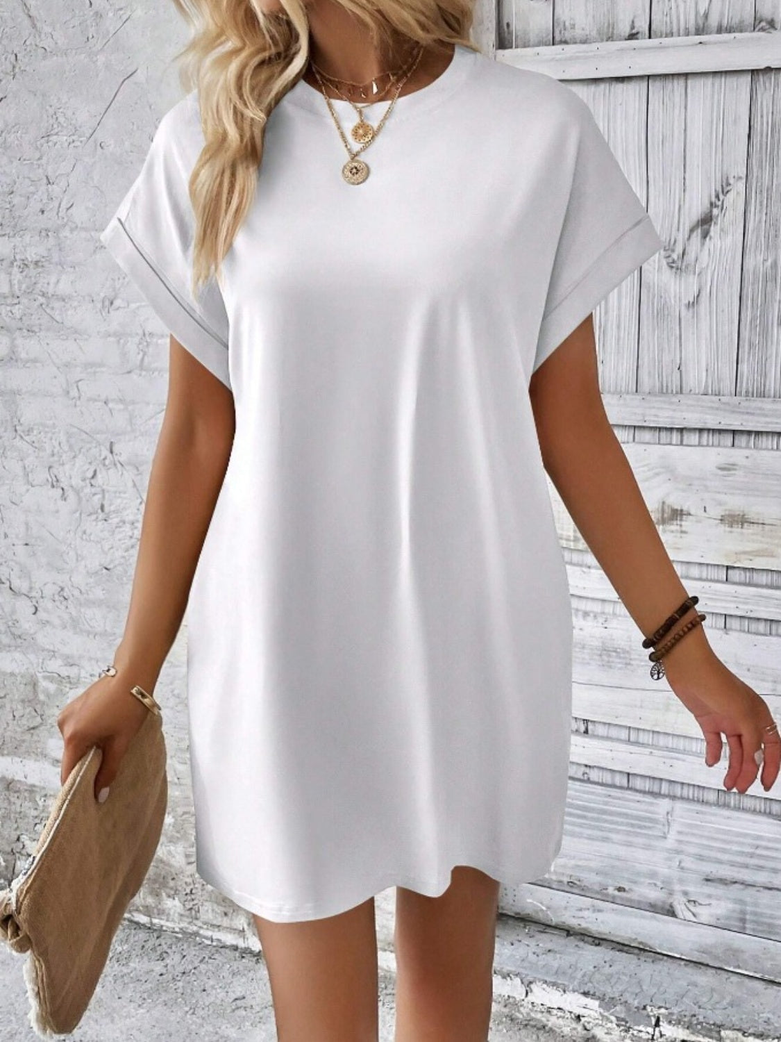 Pocketed Round Neck Short Sleeve Dress - RebelReine Apparel & Co.