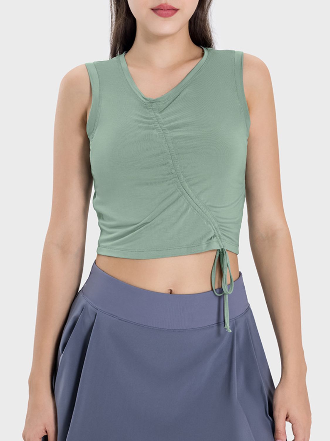 Drawstring Ruched Wide Strap Active Tank - RebelReine Apparel & Co.