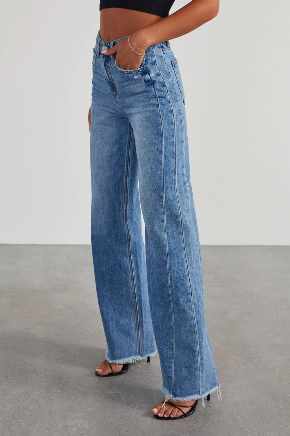 Raw Hem Wide Leg Jeans with Pockets - RebelReine Apparel & Co.