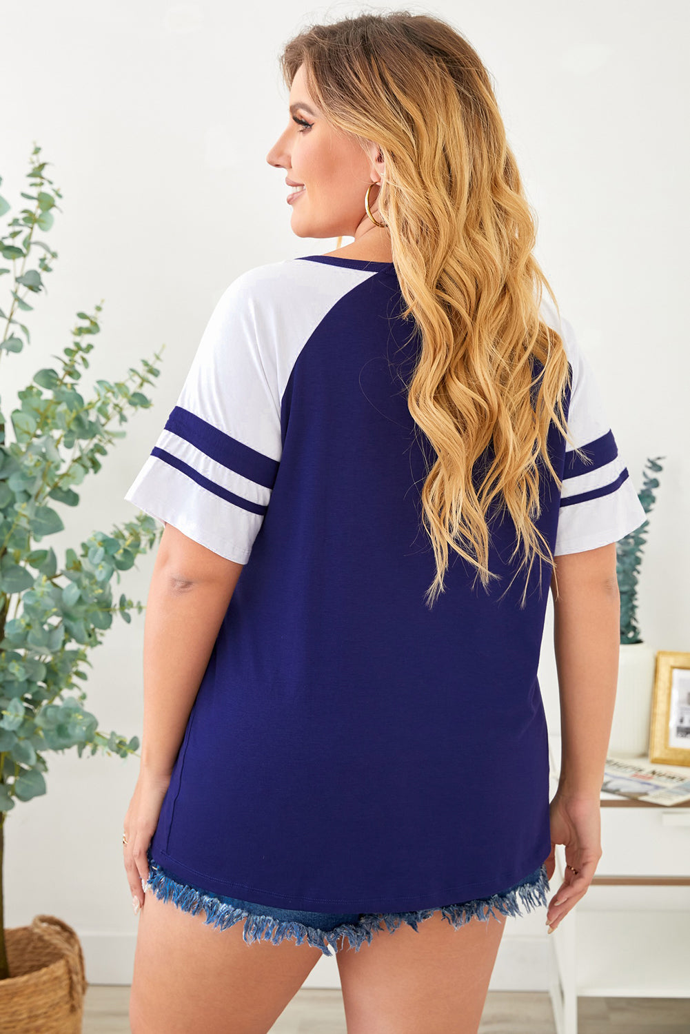 Plus Size Contrast Crisscross Tee Shirt - RebelReine Apparel & Co.