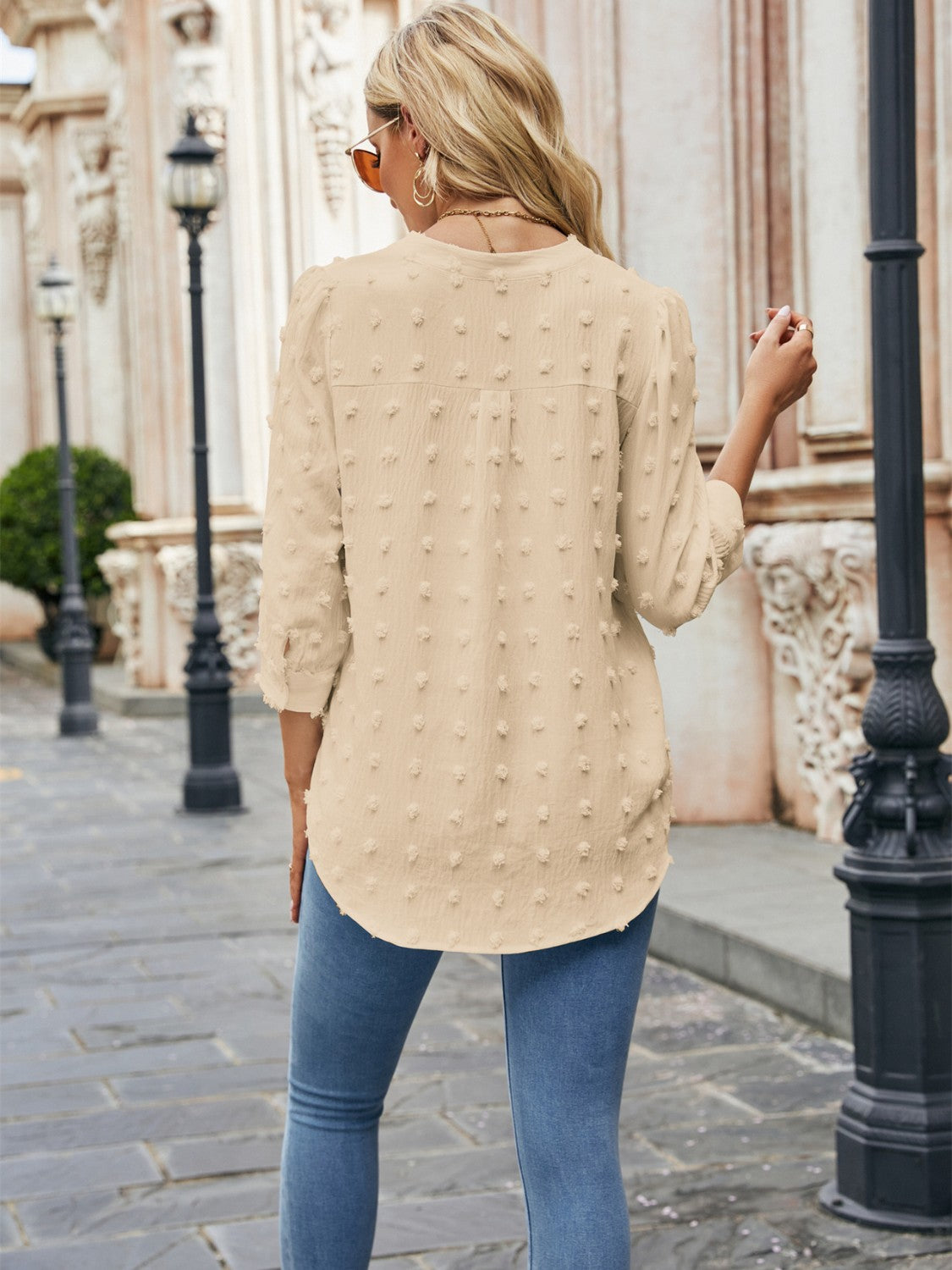 Swiss Dot Notched Neck Blouse - RebelReine Apparel & Co.