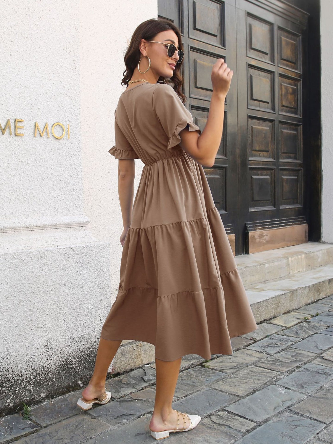 V-Neck Short Sleeve Midi Dress - RebelReine Apparel & Co.