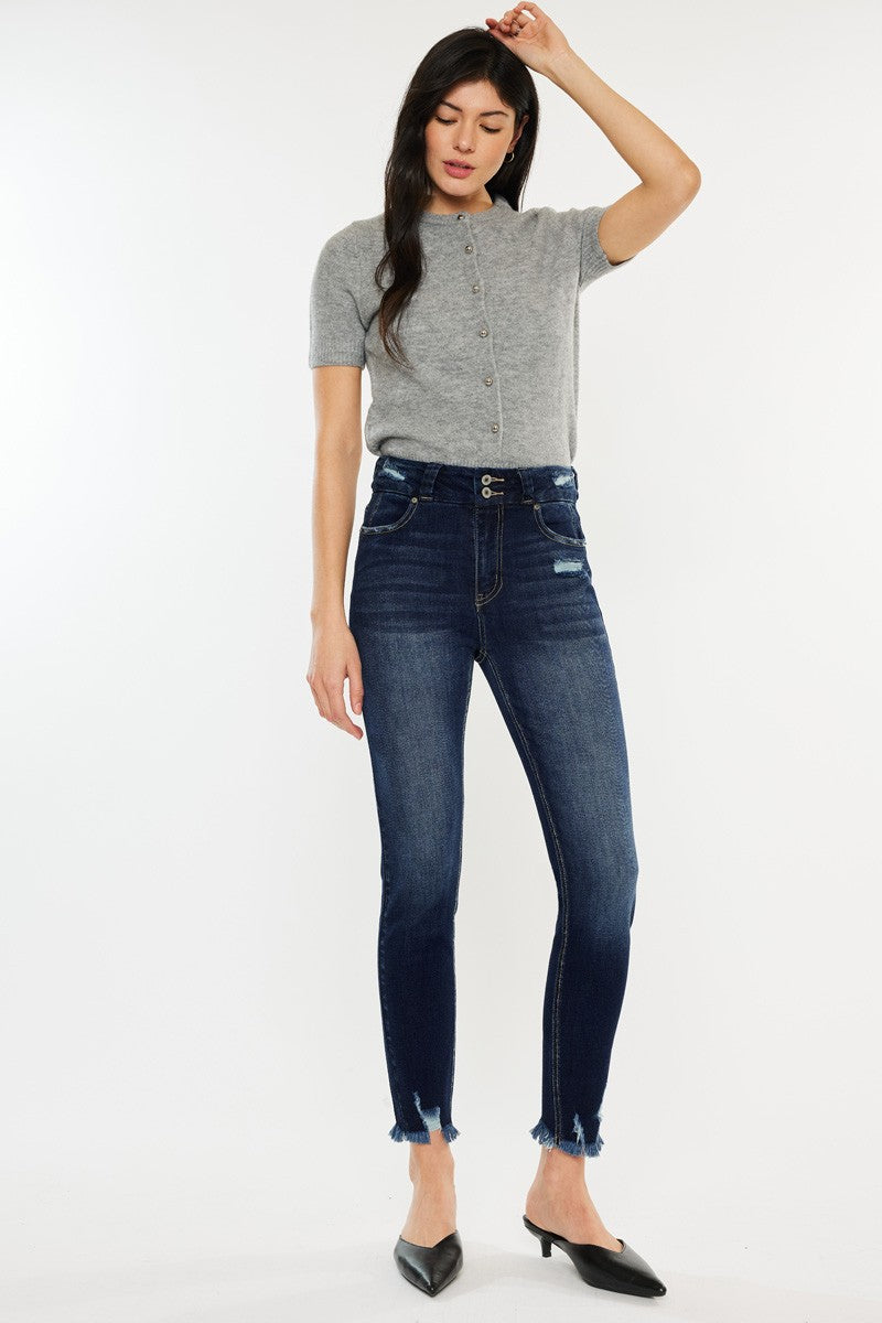 Kancan Full Size Cat's Whiskers Raw Hem High Waist Jeans - RebelReine Apparel & Co.