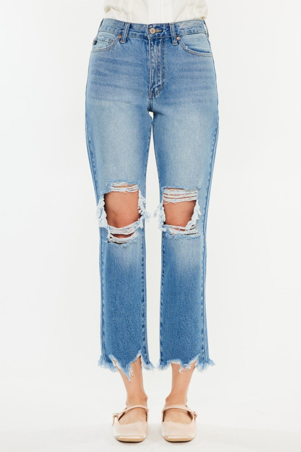 Kancan Distressed Frayed Hem Cropped Jeans - RebelReine Apparel & Co.