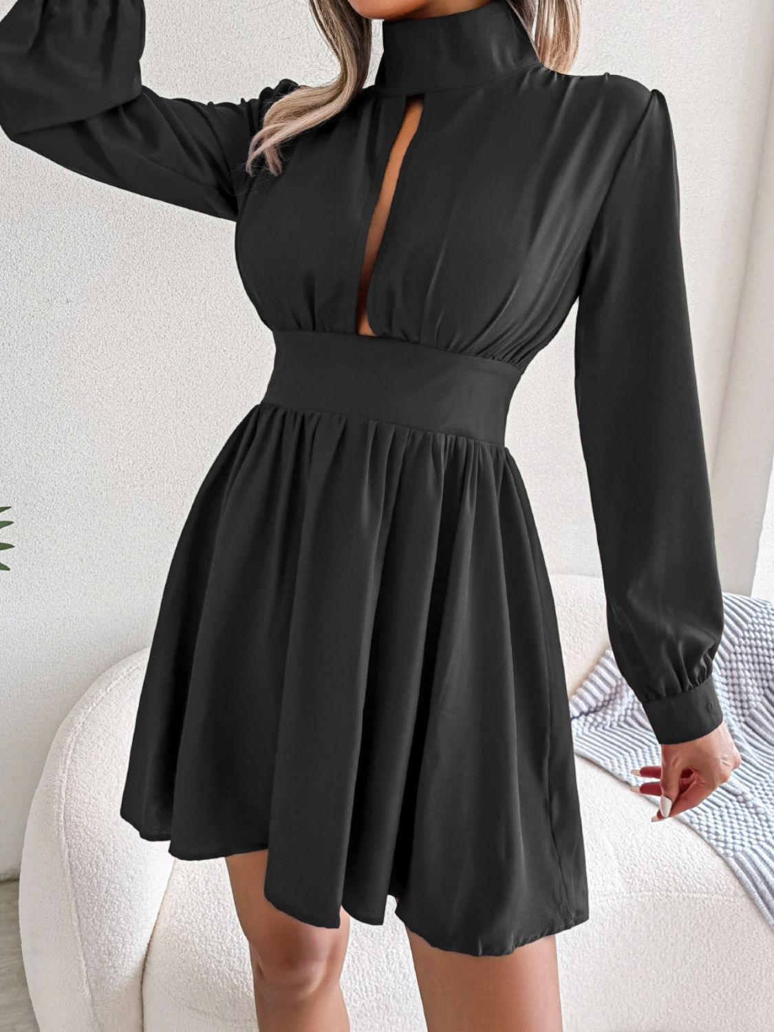 Cutout Turtleneck A-Line Mini Dress - RebelReine Apparel & Co.