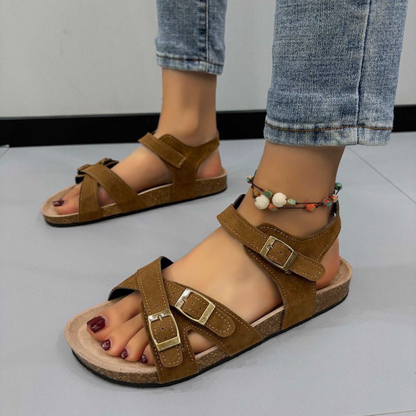 Open Toe Flat Buckle Sandals - RebelReine Apparel & Co.