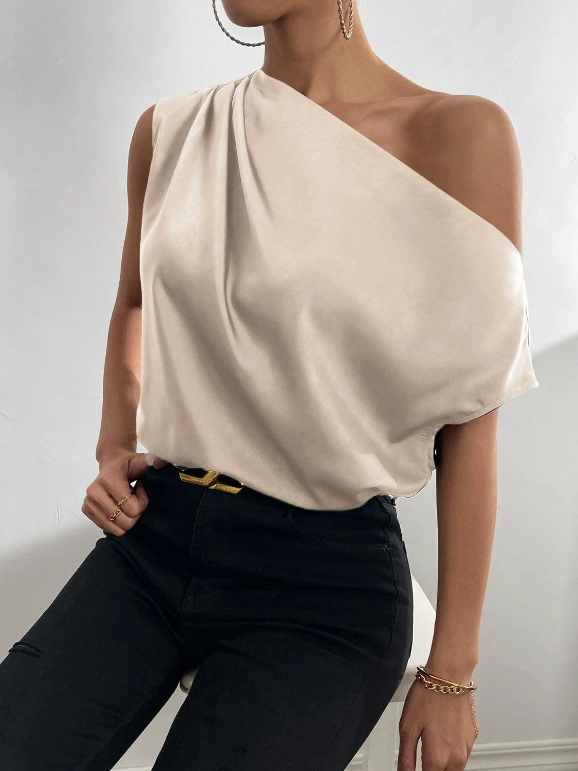 Ruched Single Shoulder Blouse - RebelReine Apparel & Co.