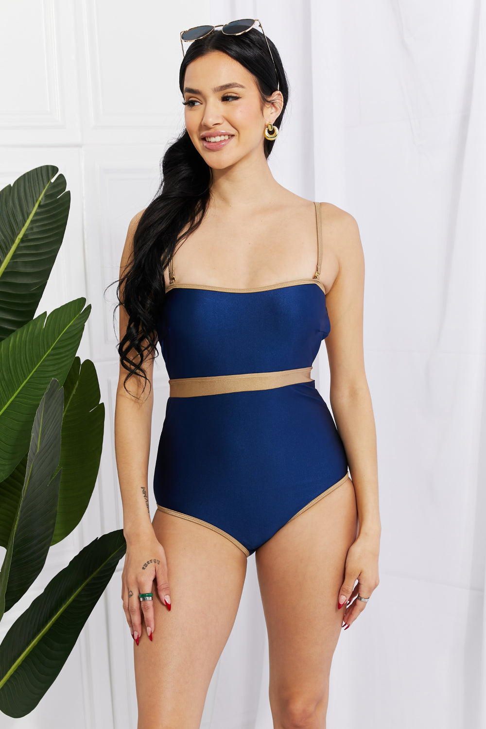 Marina West Swim Wave Break Contrast Trim One-Piece - RebelReine Apparel & Co.