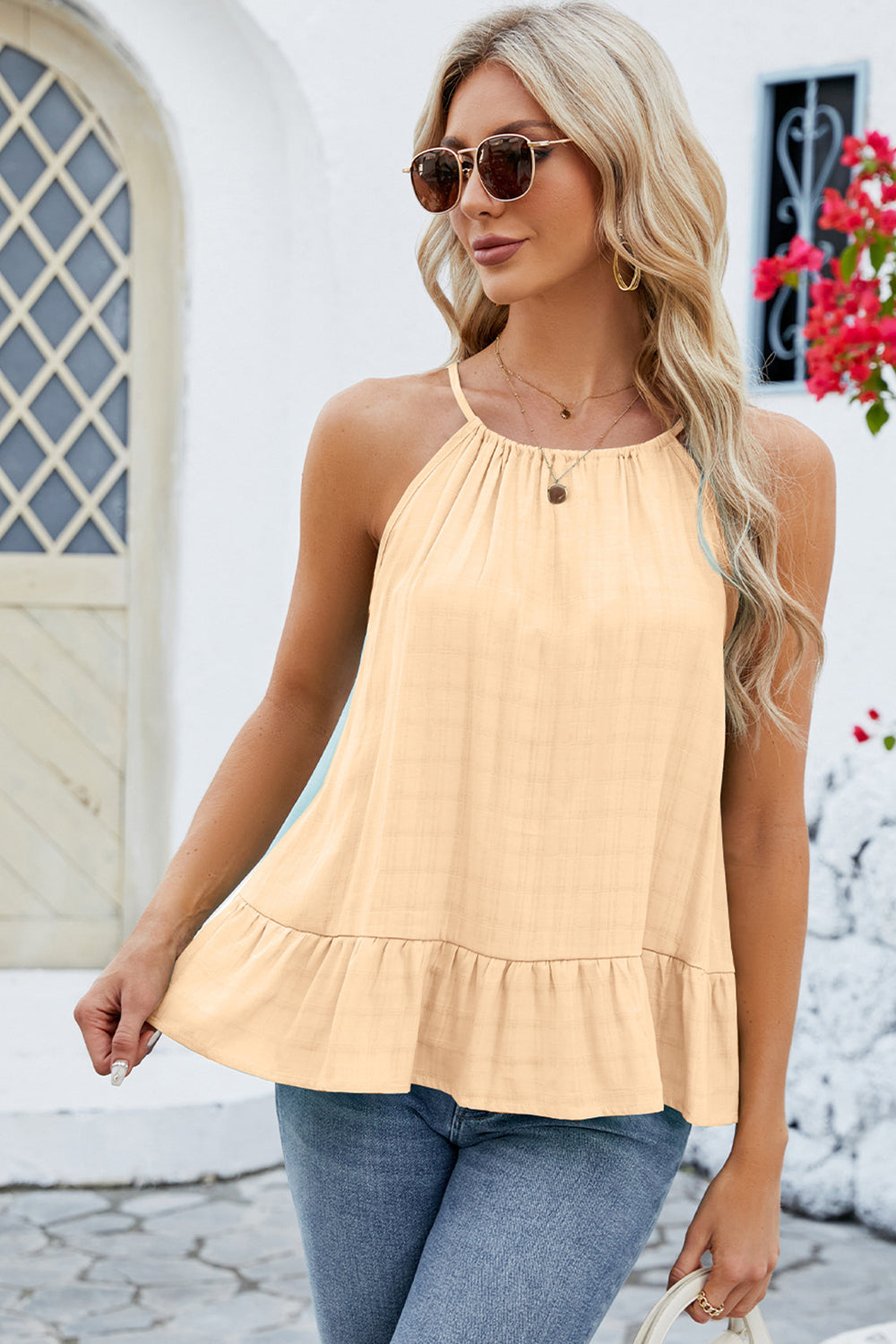 Tied Ruffled Round Neck Cami - RebelReine Apparel & Co.