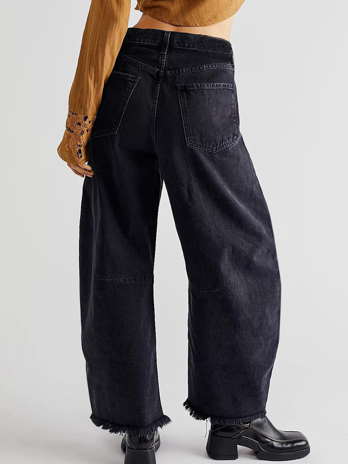 Raw Hem Wide Leg Jeans with Pockets - RebelReine Apparel & Co.