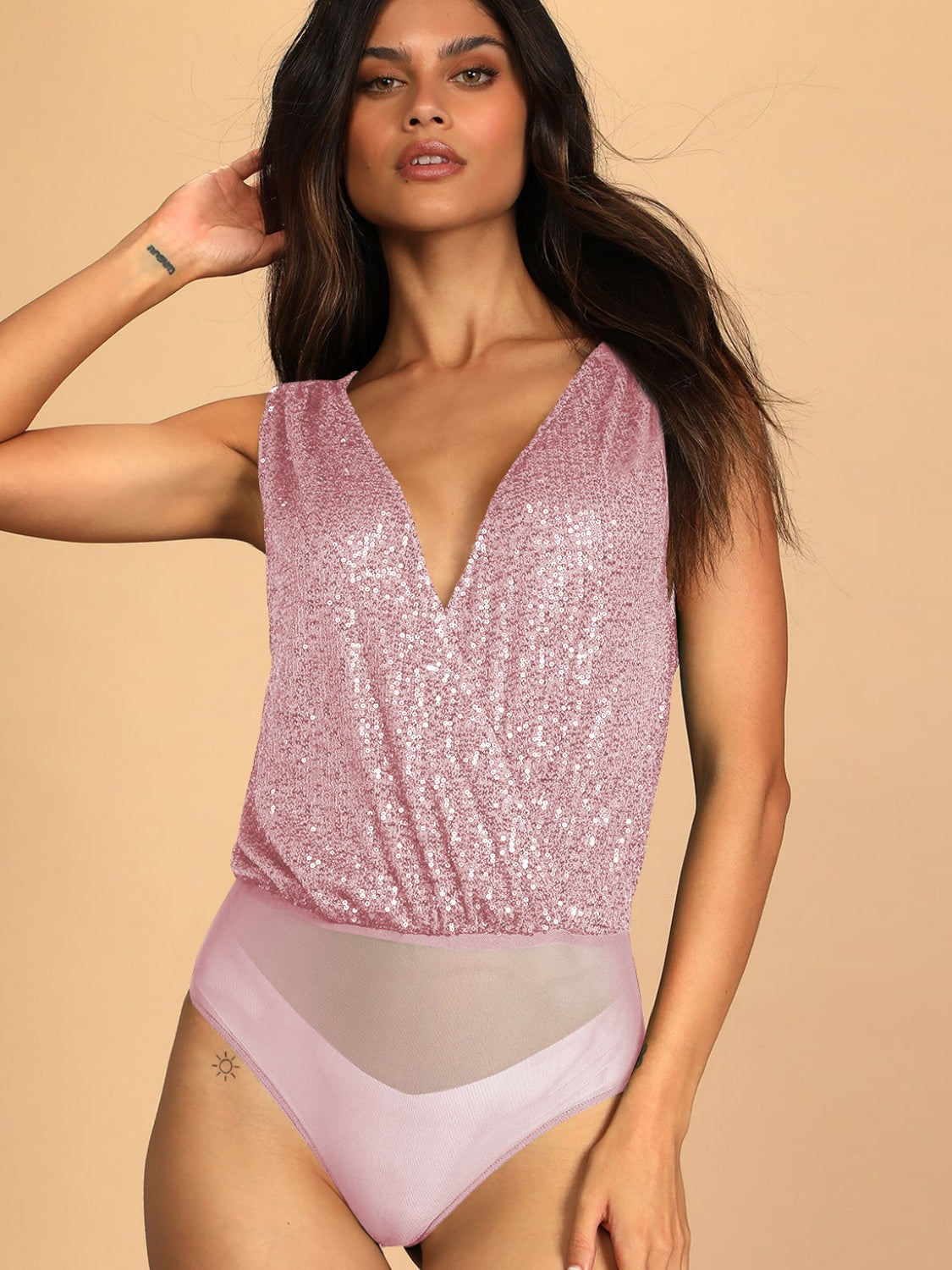 Sequin Surplice Sleeveless Bodysuit - RebelReine Apparel & Co.