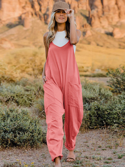 Double Take Full Size Sleeveless V-Neck Pocketed Jumpsuit - RebelReine Apparel & Co.