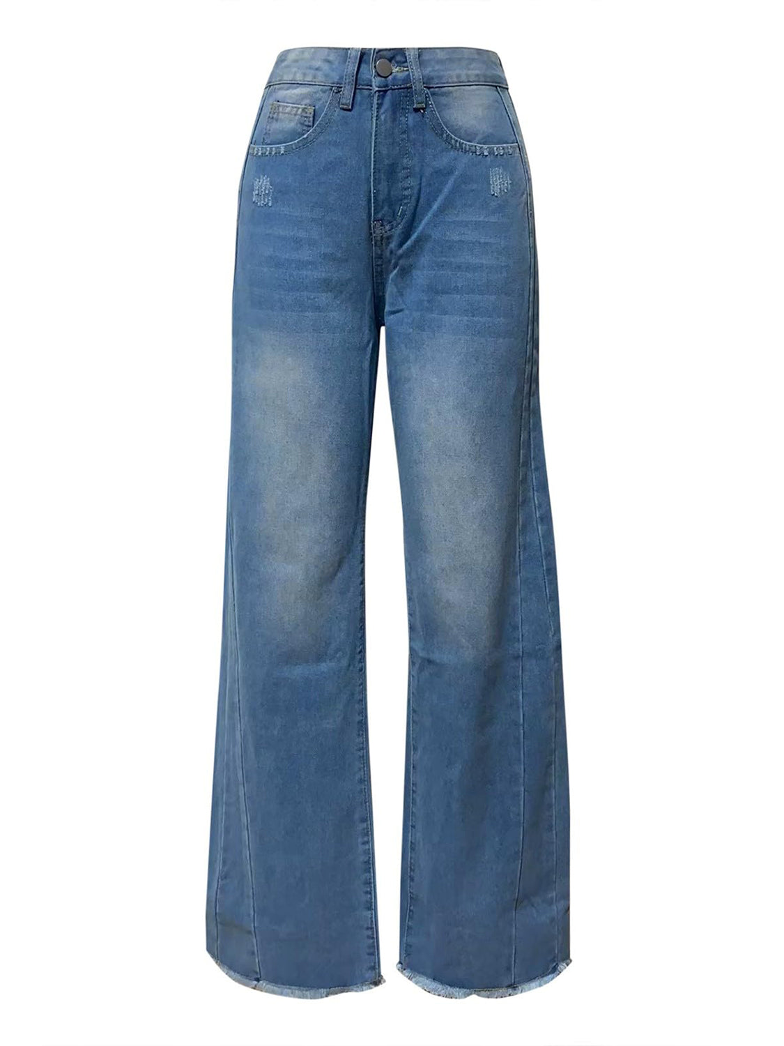 Raw Hem Wide Leg Jeans with Pockets - RebelReine Apparel & Co.